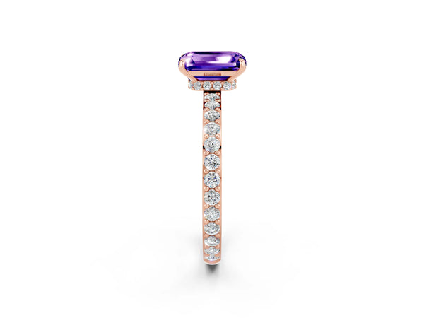 Rose gold Emerald Cut Tanzanite Pavé Engagement Ring with Round  Accents and Prong Setting