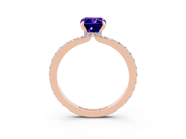 Rose gold Emerald Cut Tanzanite Pavé Engagement Ring with Round  Accents and Prong Setting