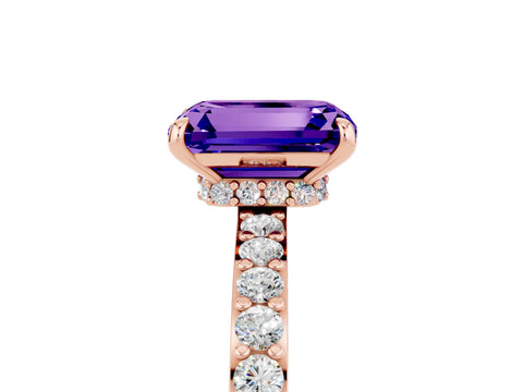 Rose gold Emerald Cut Tanzanite Ring with Pavé Band and Four-Prong Setting_5