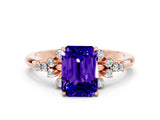 Rose gold Emerald Cut Tanzanite Ring with Side Stones and Four-Prong Setting_36