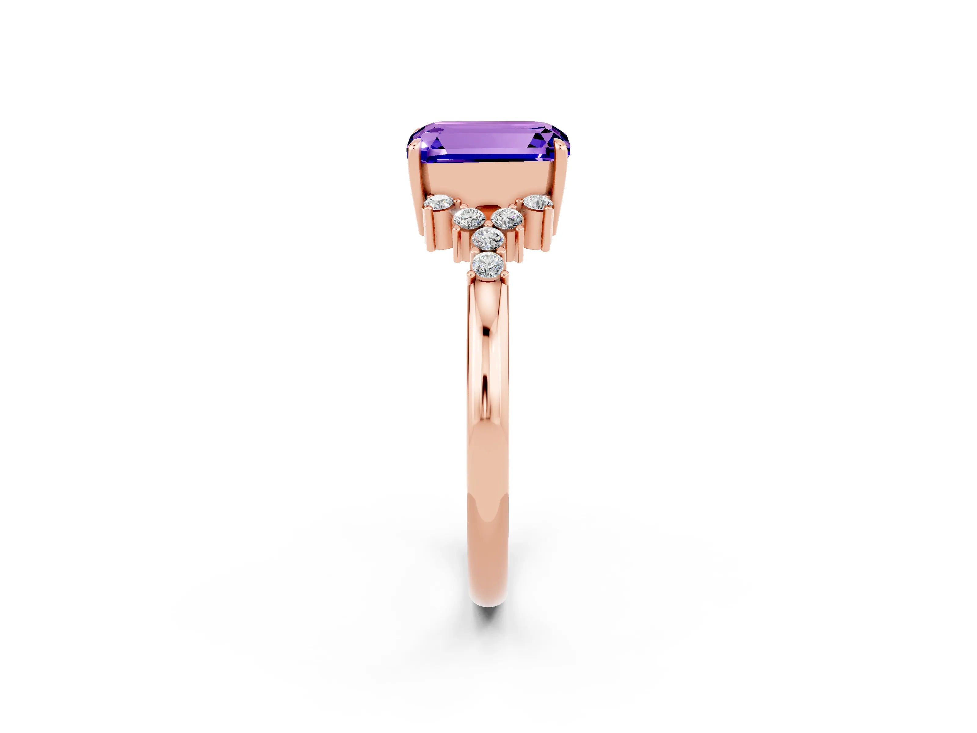 Rose gold Emerald Cut Tanzanite Ring with Side Stones and Four-Prong Setting_38
