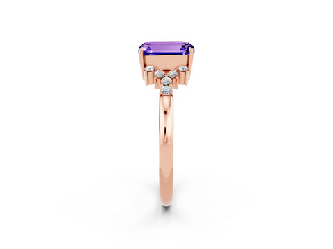 Rose gold Emerald Cut Tanzanite Ring with Side Stones and Four-Prong Setting_38