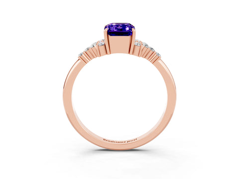 Rose gold Emerald Cut Tanzanite Ring with Side Stones and Four-Prong Setting_39