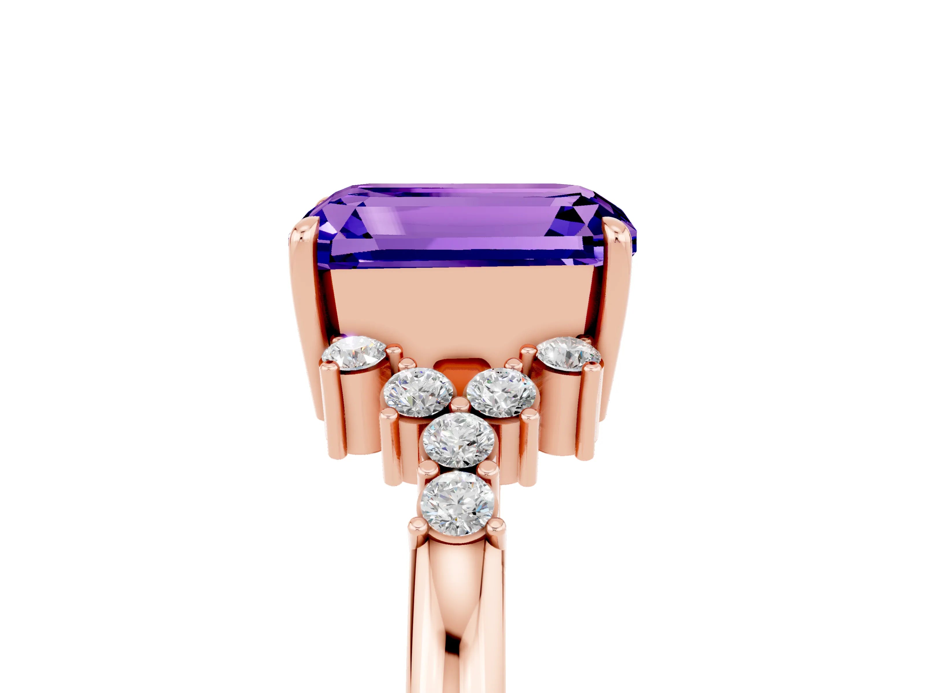 Rose gold Emerald Cut Tanzanite Ring with Side Stones and Four-Prong Setting_41