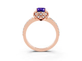 Rose gold Emerald Cut Tanzanite Scalloped Halo Engagement Ring with Round Shared Prong Band_27