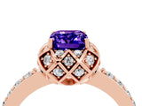 Rose gold Emerald Cut Tanzanite Scalloped Halo Engagement Ring with Round Shared Prong Band_28