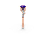 Rose gold Emerald Cut Tanzanite Scattered Round Accent Ring with Prong Setting_14