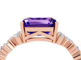 Rose gold Emerald Cut Tanzanite Scattered Round Accent Ring with Prong Setting_16