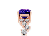 Rose gold Emerald Cut Tanzanite Scattered Round Accent Ring with Prong Setting_17