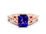 Rose gold Emerald Cut Tanzanite Solitaire Celtic Knot Ring with Four-Prong Setting_12
