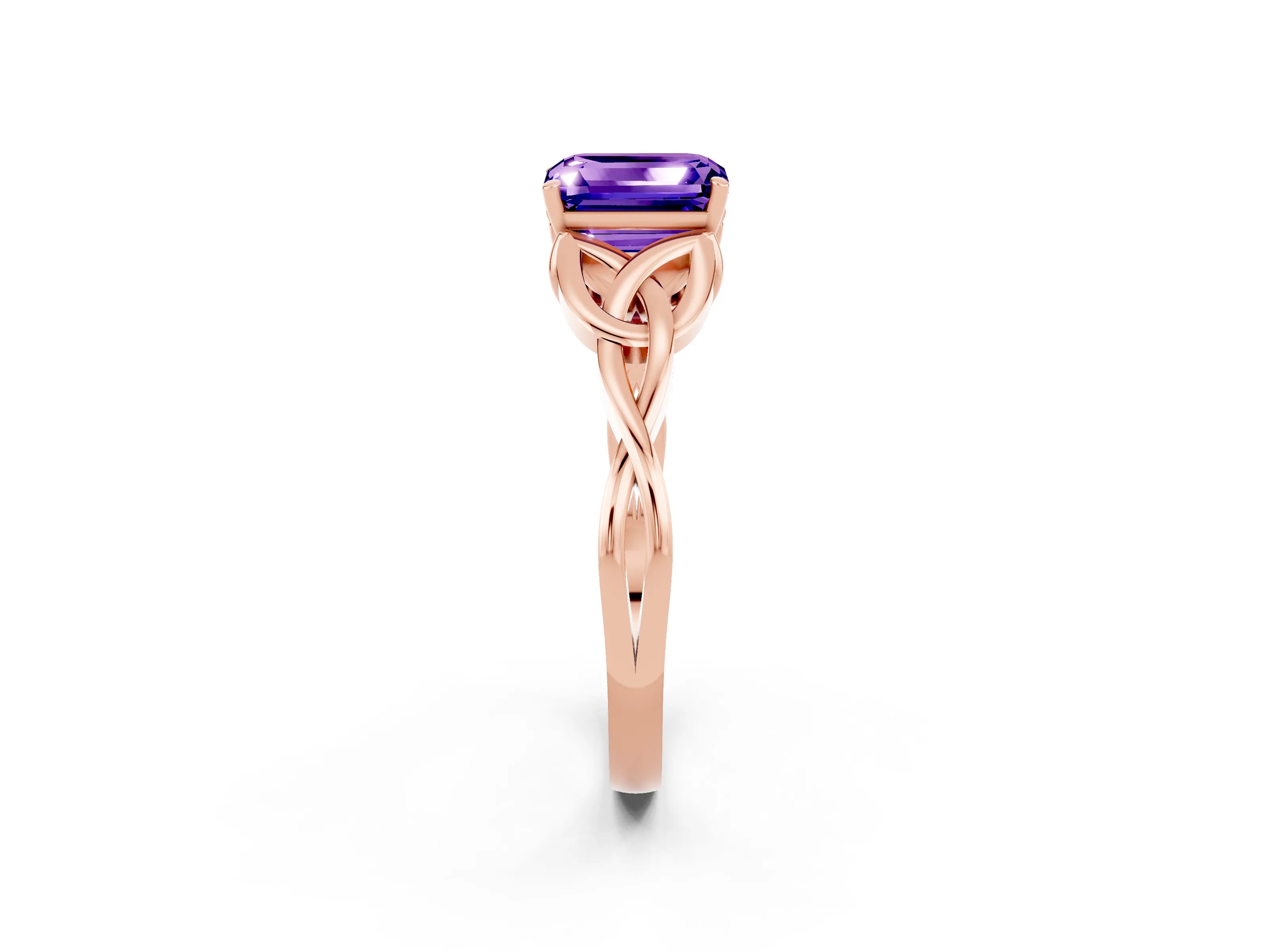 Rose gold Emerald Cut Tanzanite Solitaire Celtic Knot Ring with Four-Prong Setting_14