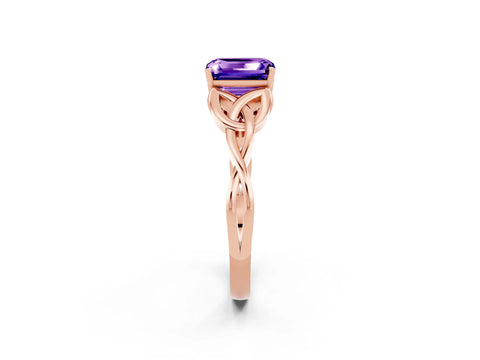 Rose gold Emerald Cut Tanzanite Solitaire Celtic Knot Ring with Four-Prong Setting_14