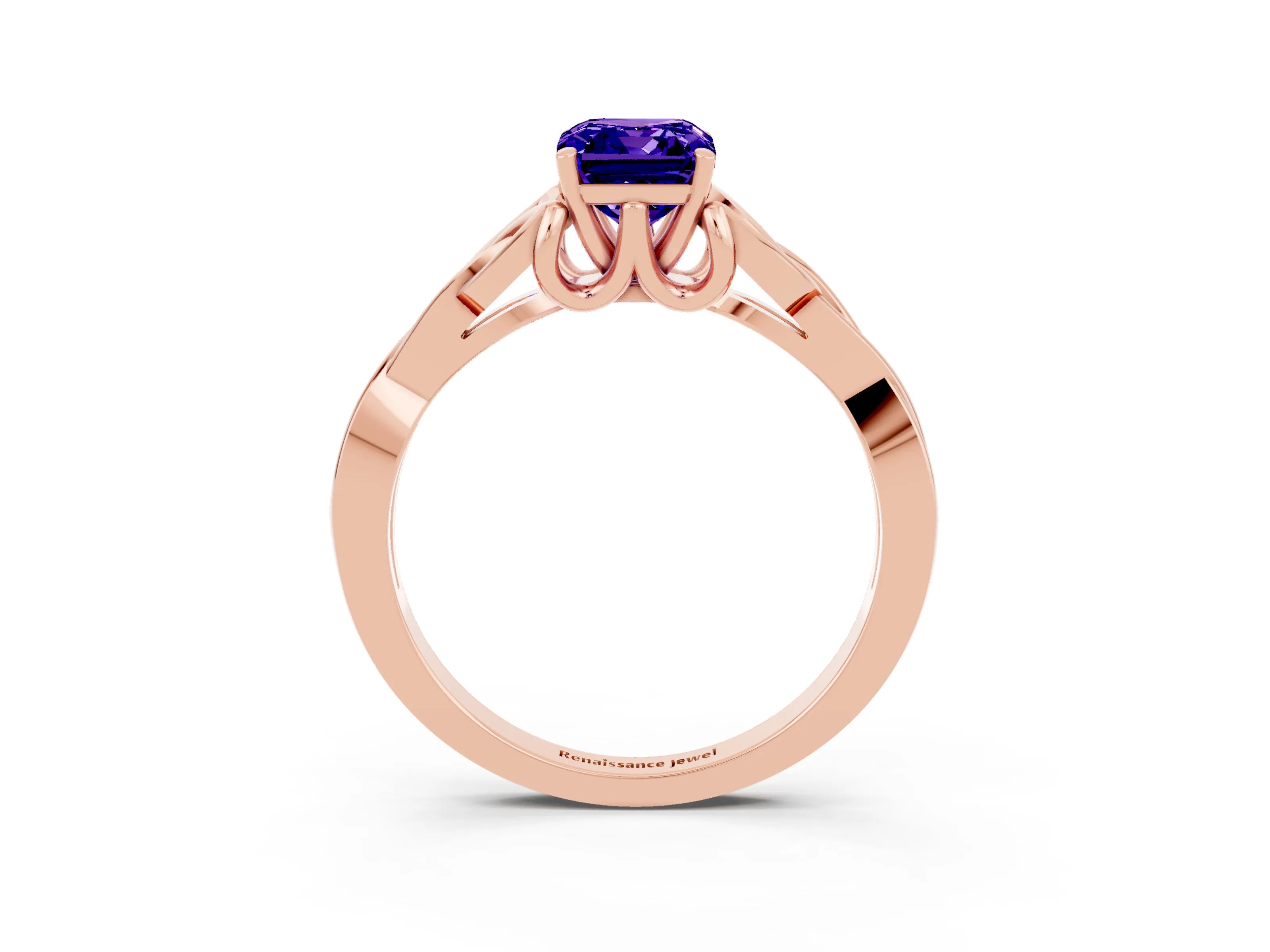 Rose gold Emerald Cut Tanzanite Solitaire Celtic Knot Ring with Four-Prong Setting_15
