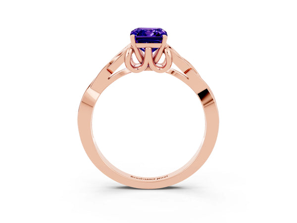 Rose gold Emerald Cut Tanzanite Solitaire Celtic Knot Ring with Four-Prong Setting