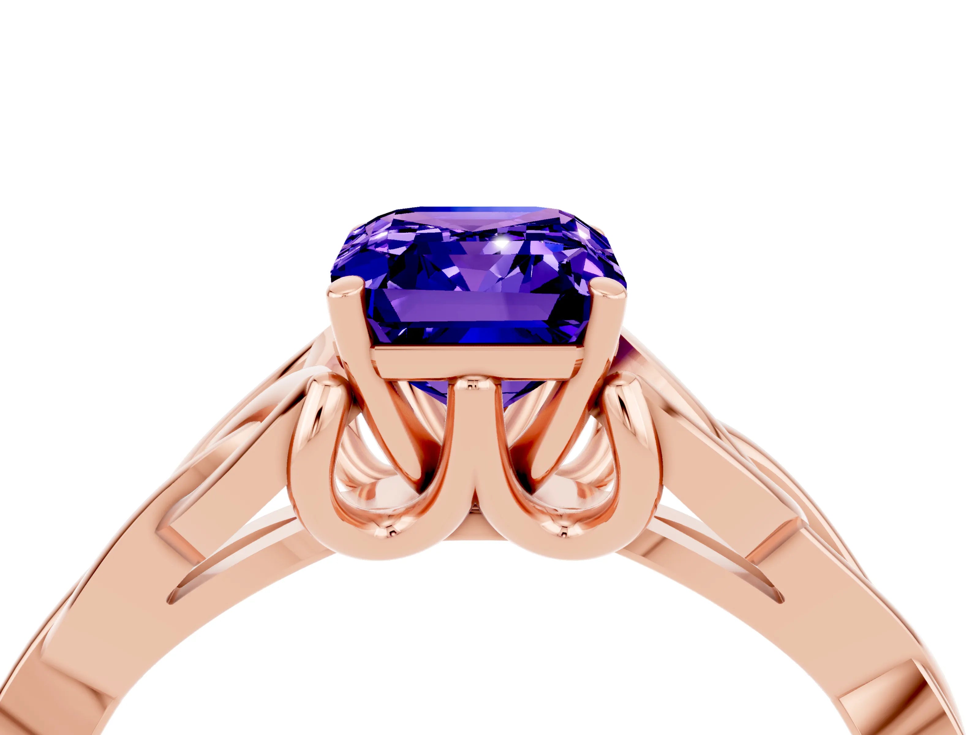 Rose gold Emerald Cut Tanzanite Solitaire Celtic Knot Ring with Four-Prong Setting_16