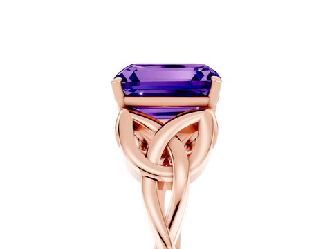 Rose gold Emerald Cut Tanzanite Solitaire Celtic Knot Ring with Four-Prong Setting_17
