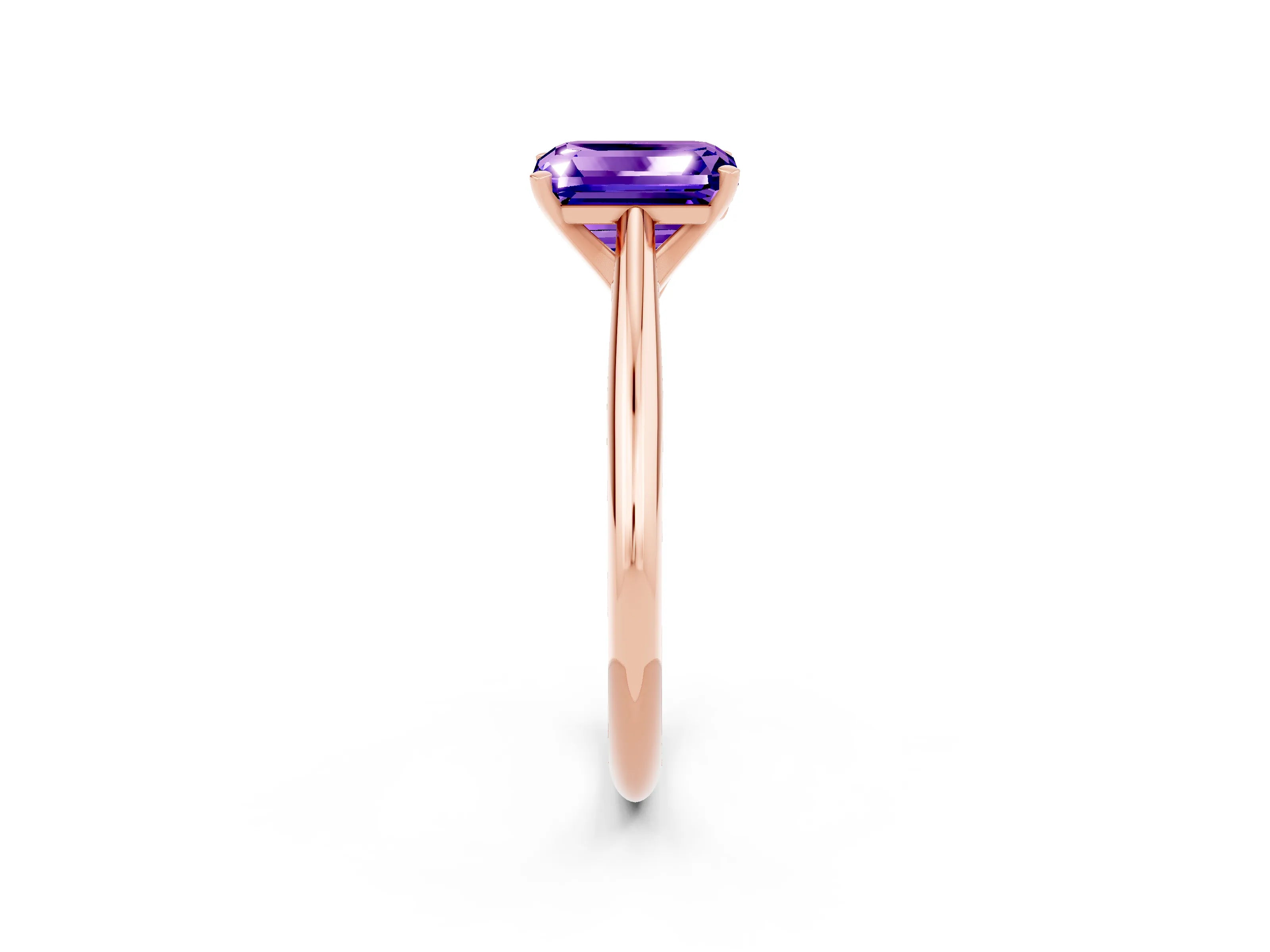 Rose gold Emerald Cut Tanzanite Solitaire Engagement Ring with Cathedral Setting and Four-Prong Mount_14