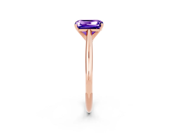 Rose gold Emerald Cut Tanzanite Solitaire Engagement Ring with Cathedral Setting and Four-Prong Mount