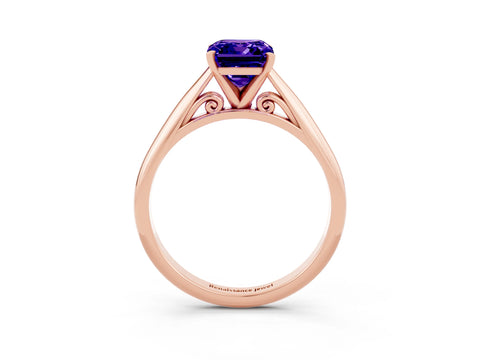 Rose gold Emerald Cut Tanzanite Solitaire Engagement Ring with Cathedral Setting and Four-Prong Mount_15
