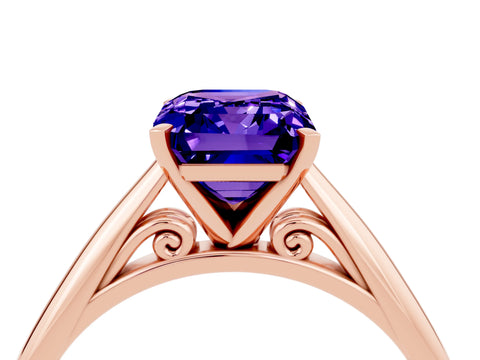 Rose gold Emerald Cut Tanzanite Solitaire Engagement Ring with Cathedral Setting and Four-Prong Mount_16