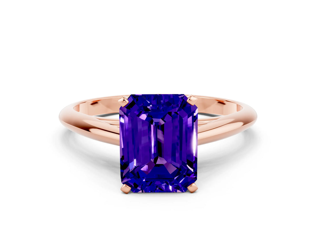 Rose gold Emerald Cut Tanzanite Solitaire Engagement Ring with Cathedral Setting and Four-Prong Mount_66