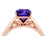 Rose gold Emerald Cut Tanzanite Solitaire Engagement Ring with Cathedral Setting and Four-Prong Mount_70