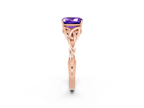 Rose gold Emerald Cut Tanzanite Solitaire Engagement Ring with Celtic Knot Band and Four-Prong Setting_2