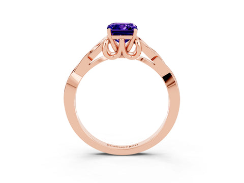 Rose gold Emerald Cut Tanzanite Solitaire Engagement Ring with Celtic Knot Band and Four-Prong Setting_3