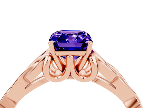 Rose gold Emerald Cut Tanzanite Solitaire Engagement Ring with Celtic Knot Band and Four-Prong Setting_4