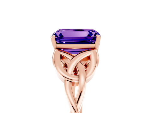 Rose gold Emerald Cut Tanzanite Solitaire Engagement Ring with Celtic Knot Band and Four-Prong Setting_5