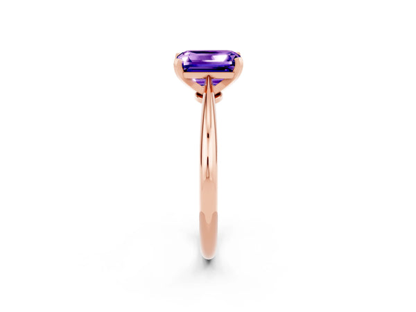 Rose gold Emerald Cut Tanzanite Solitaire Engagement Ring with Classic Band and Four-Prong Setting