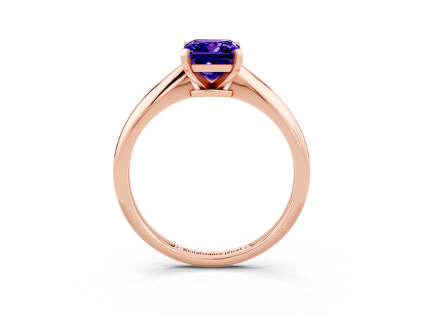 Rose gold Emerald Cut Tanzanite Solitaire Engagement Ring with Classic Band and Four-Prong Setting