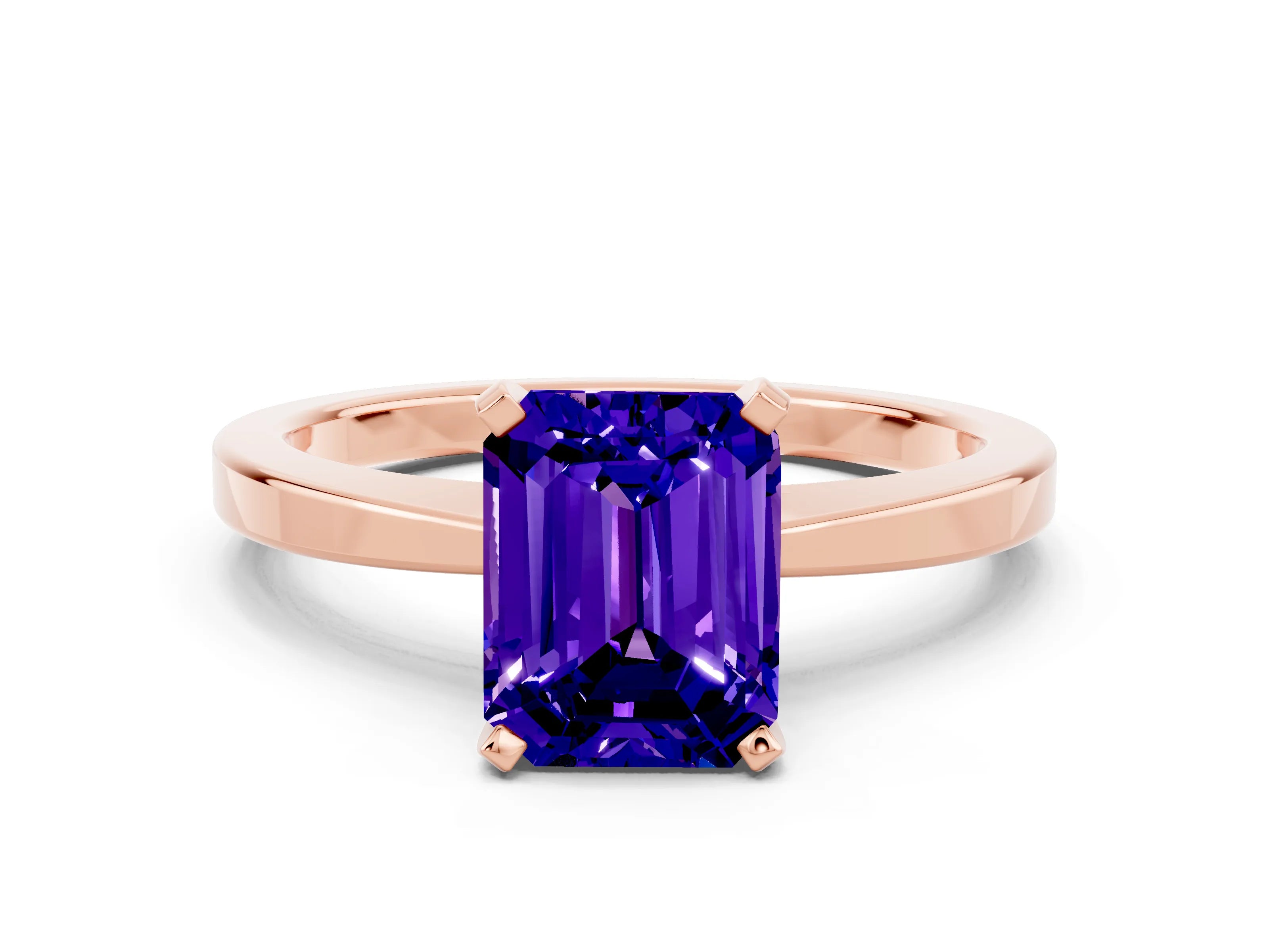 Rose gold Emerald Cut Tanzanite Solitaire Engagement Ring with Classic Band and Four-Prong Setting_24