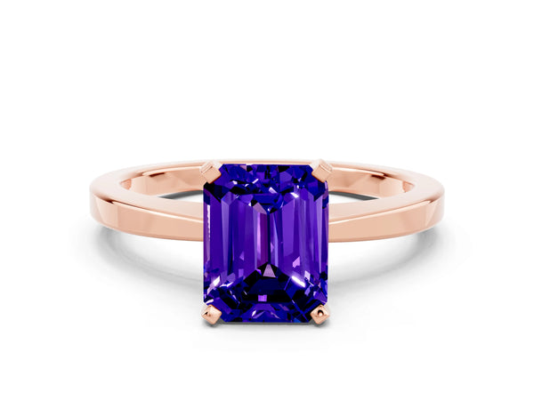Rose gold Emerald Cut Tanzanite Solitaire Engagement Ring with Classic Band and Four-Prong Setting