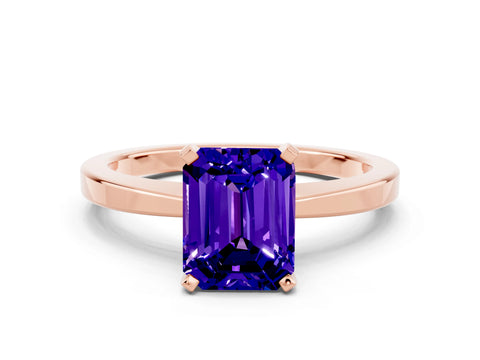 Rose gold Emerald Cut Tanzanite Solitaire Engagement Ring with Classic Band and Four-Prong Setting_24