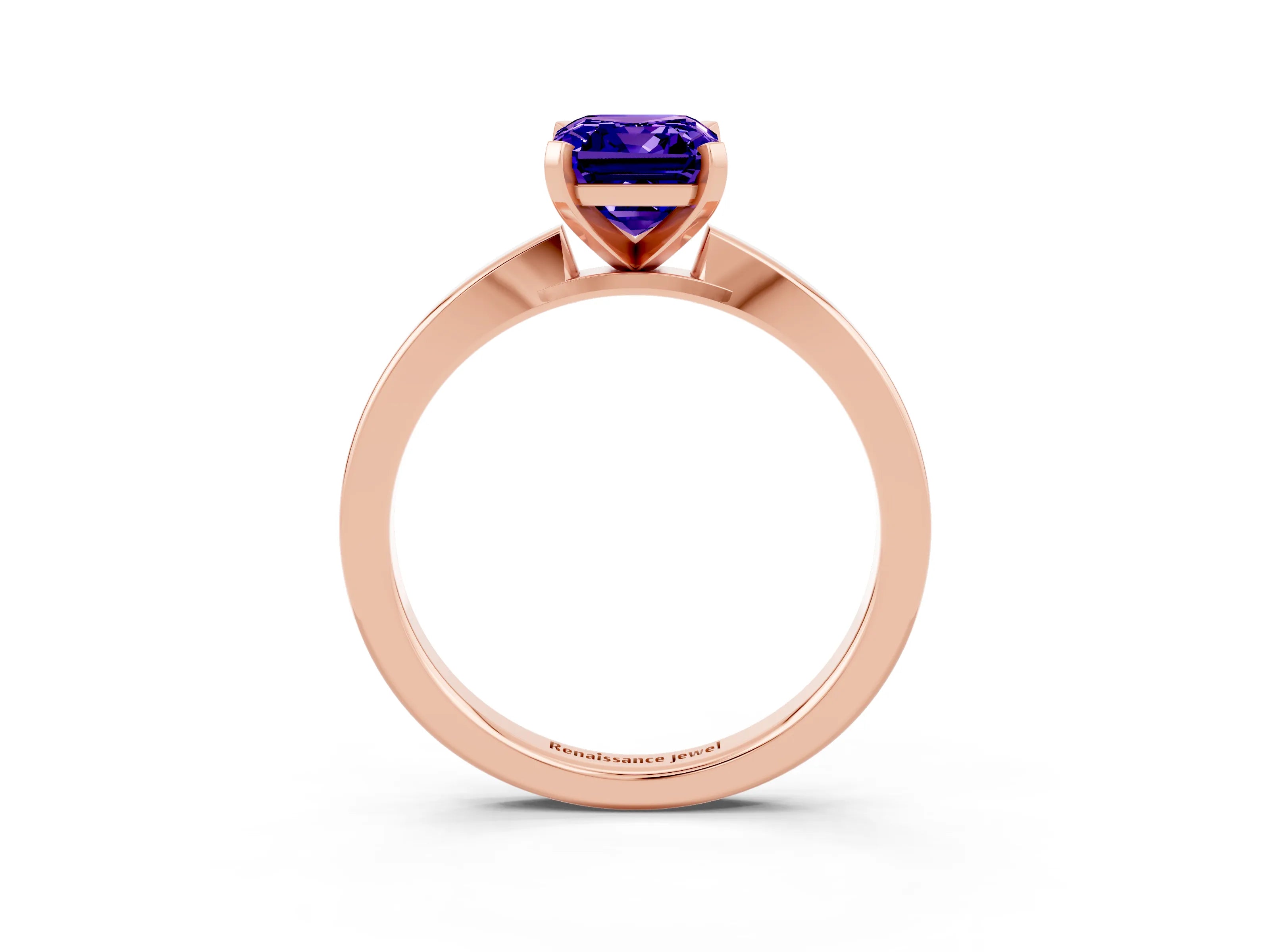 Rose gold Emerald Cut Tanzanite Solitaire Engagement Ring with Classic Band and Four-Prong Setting_27