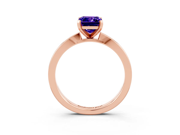 Rose gold Emerald Cut Tanzanite Solitaire Engagement Ring with Classic Band and Four-Prong Setting