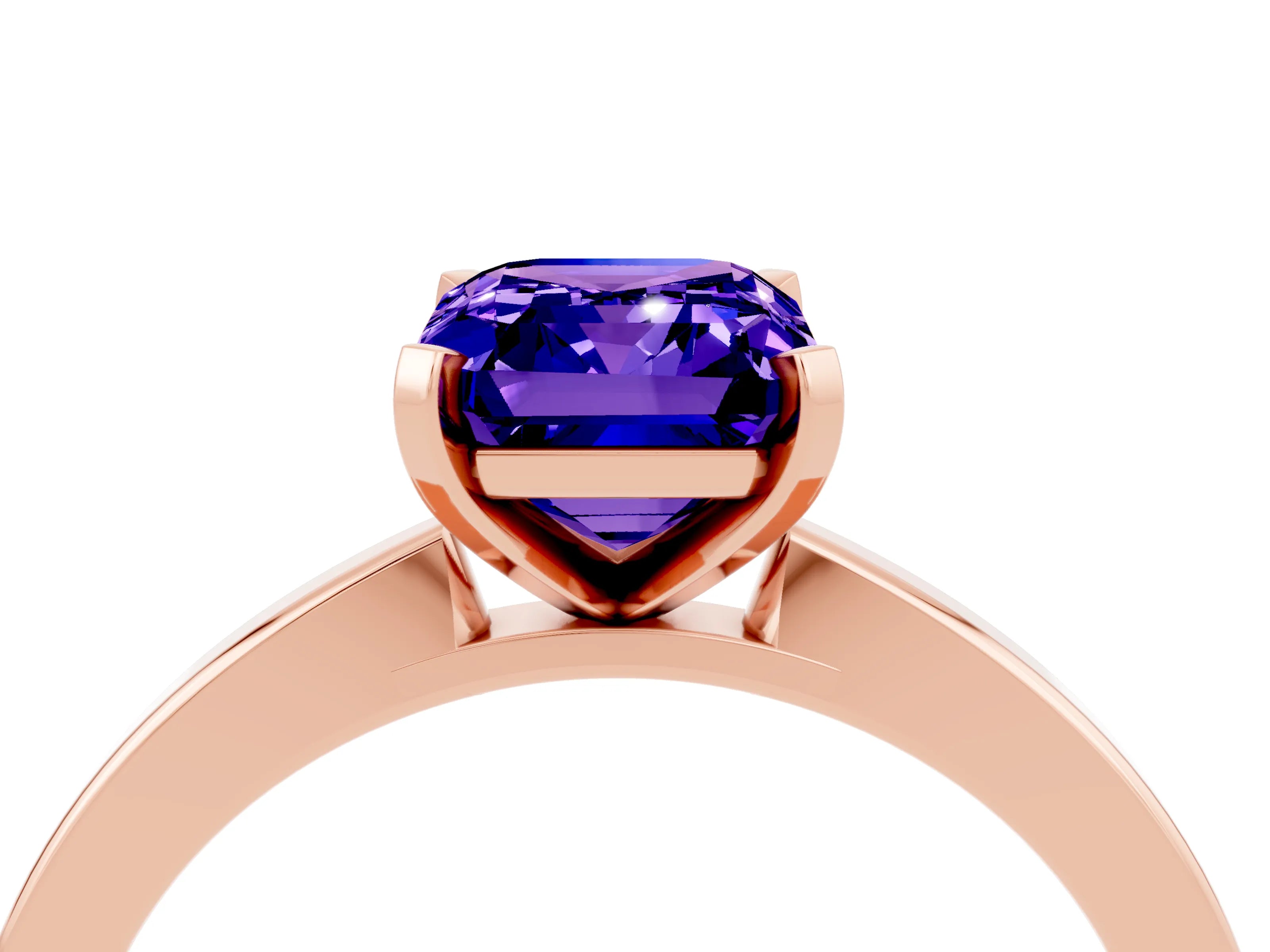 Rose gold Emerald Cut Tanzanite Solitaire Engagement Ring with Classic Band and Four-Prong Setting_28