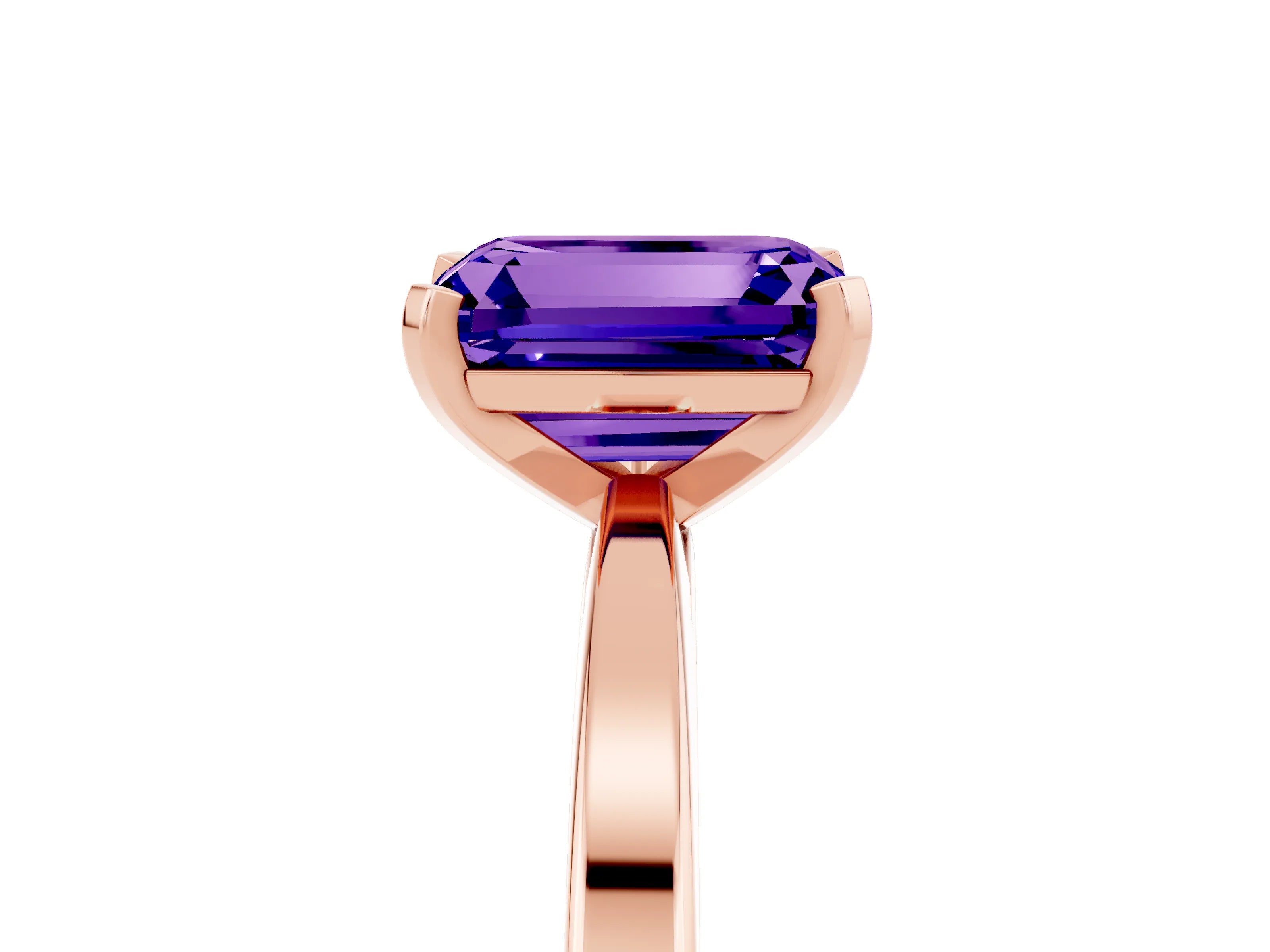 Rose gold Emerald Cut Tanzanite Solitaire Engagement Ring with Classic Band and Four-Prong Setting_29