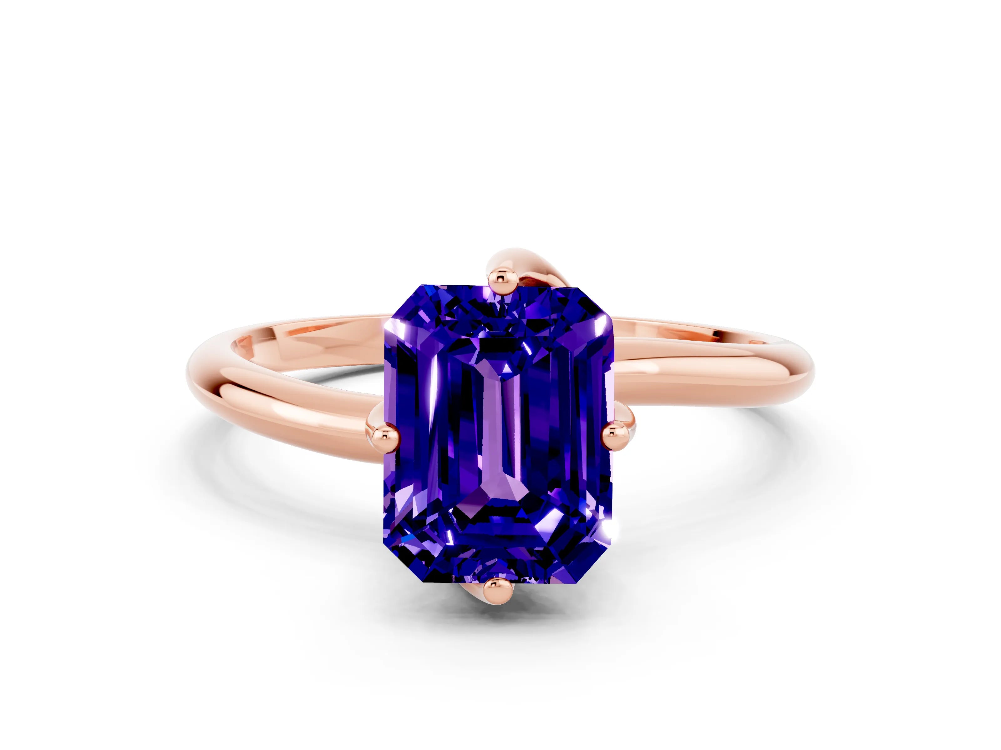 Rose gold Emerald Cut Tanzanite Solitaire Engagement Ring with Four-Prong Setting and Classic Band_12
