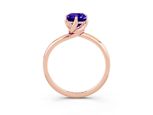 Rose gold Emerald Cut Tanzanite Solitaire Engagement Ring with Four-Prong Setting and Classic Band