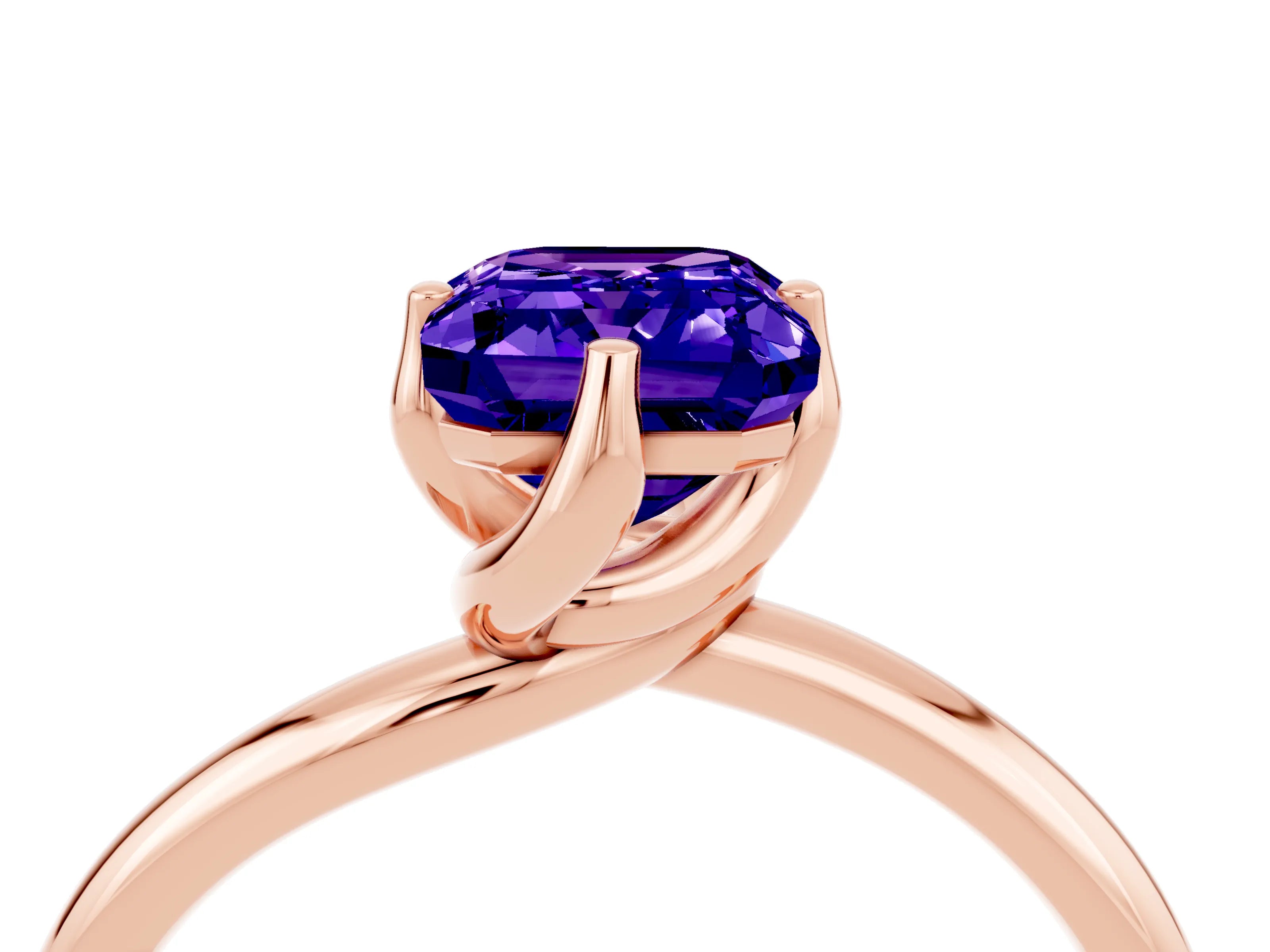 Rose gold Emerald Cut Tanzanite Solitaire Engagement Ring with Four-Prong Setting and Classic Band_16