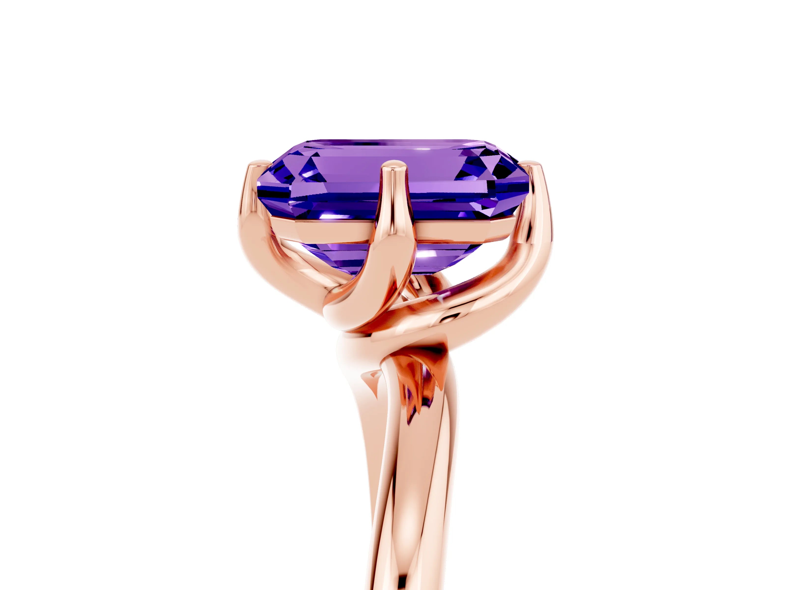 Rose gold Emerald Cut Tanzanite Solitaire Engagement Ring with Four-Prong Setting and Classic Band_17