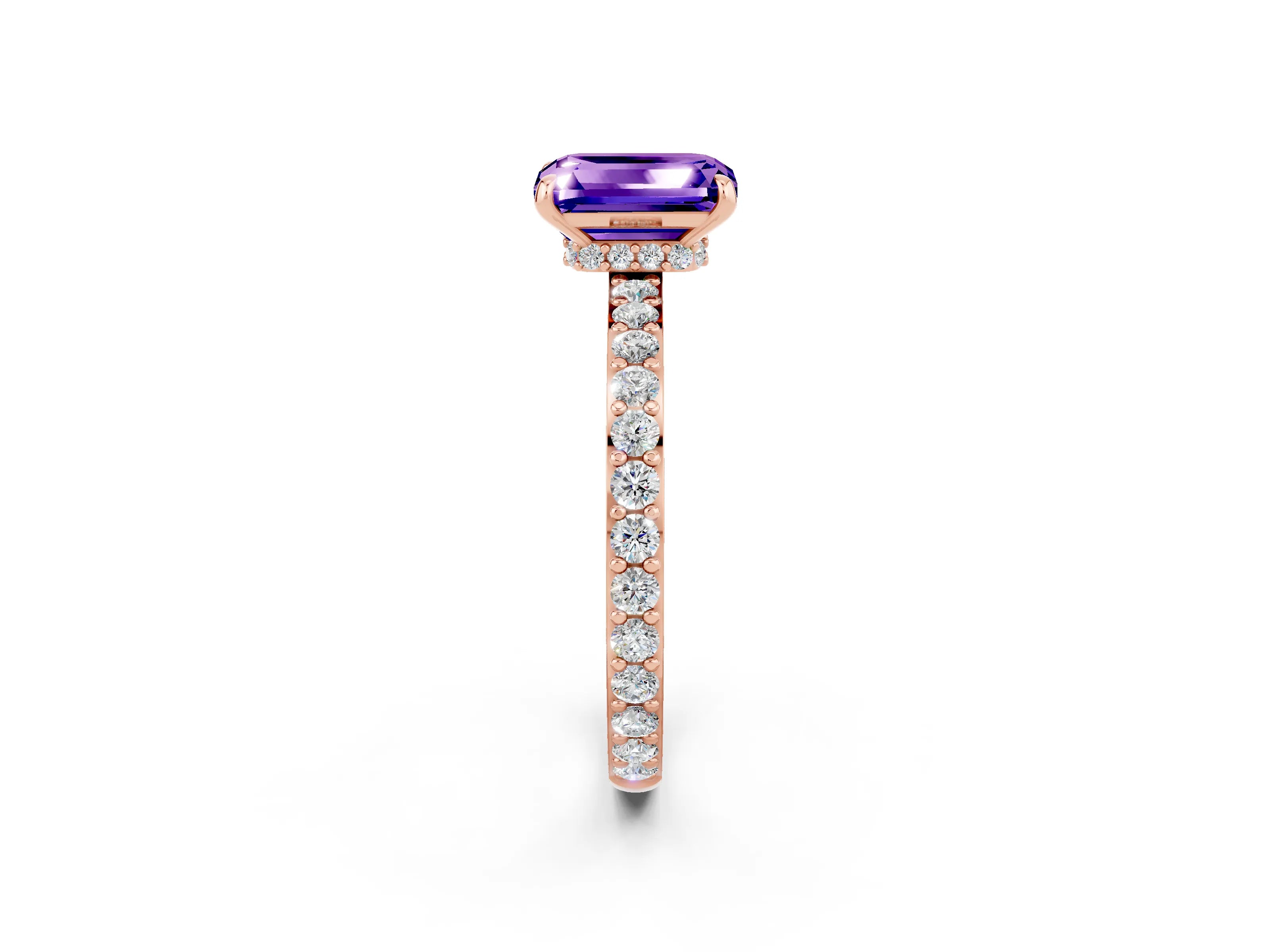 Rose gold Emerald Cut Tanzanite Solitaire Engagement Ring with Pavé Band and Four-Prong Setting_2