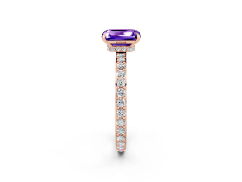 Rose gold Emerald Cut Tanzanite Solitaire Engagement Ring with Pavé Band and Four-Prong Setting_2
