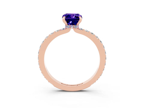 Rose gold Emerald Cut Tanzanite Solitaire Engagement Ring with Pavé Band and Four-Prong Setting_3