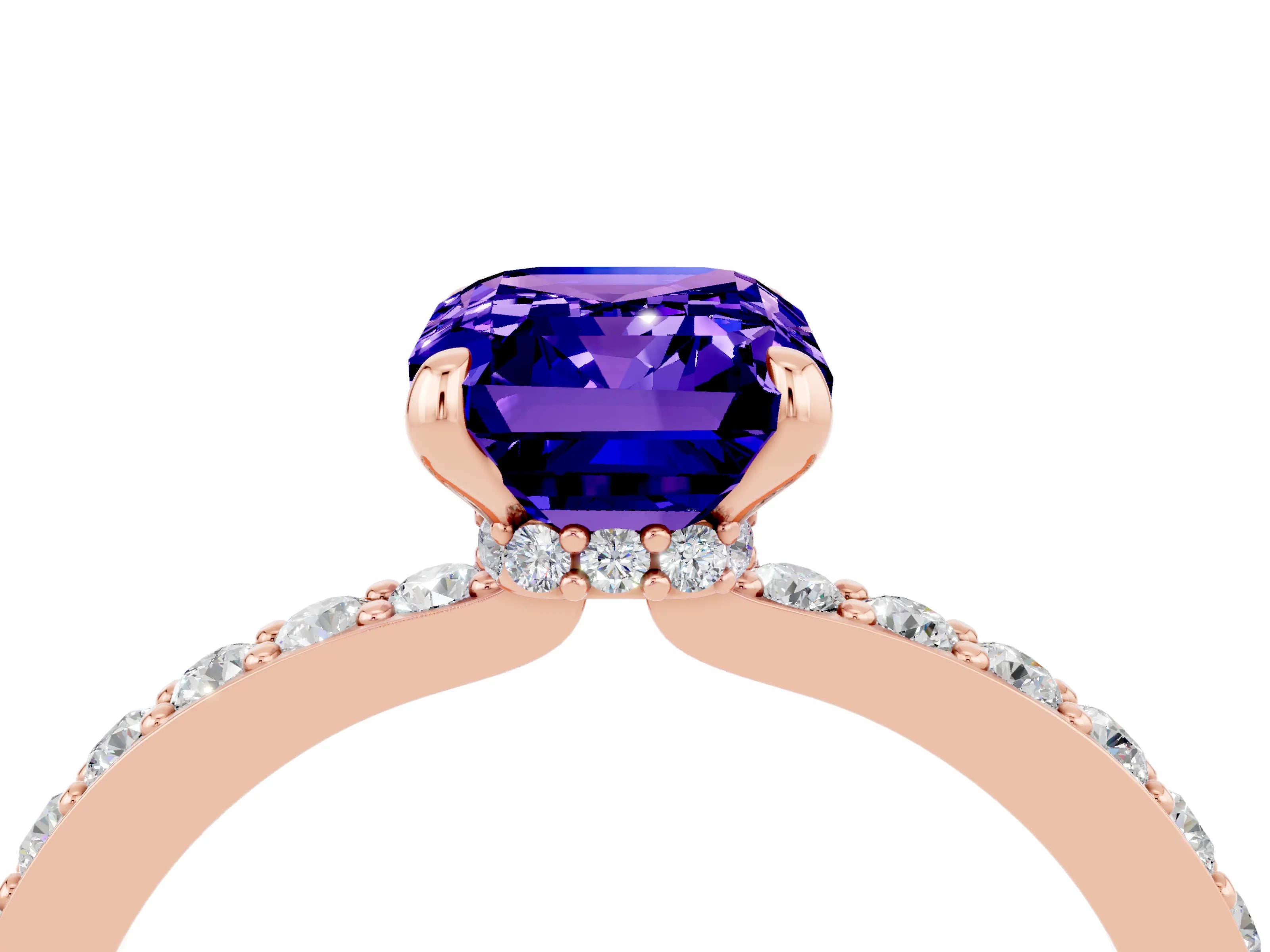 Rose gold Emerald Cut Tanzanite Solitaire Engagement Ring with Pavé Band and Four-Prong Setting_4