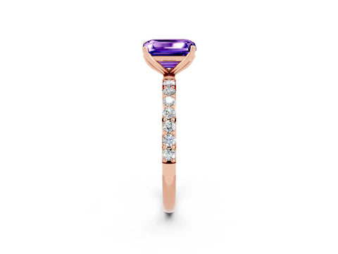 Rose gold Emerald Cut Tanzanite Solitaire Engagement Ring with Pavé Band and Prong Setting_2
