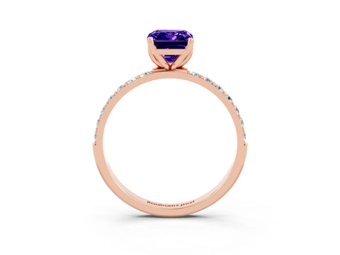 Rose gold Emerald Cut Tanzanite Solitaire Engagement Ring with Pavé Band and Prong Setting_3