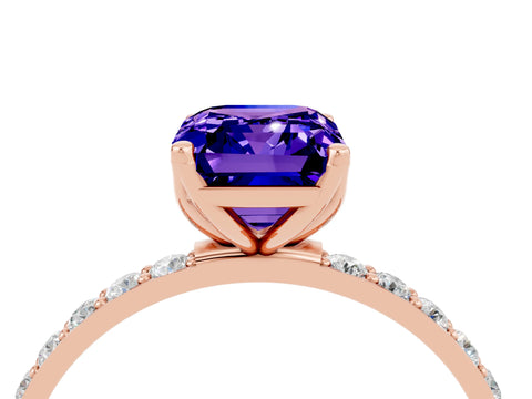 Rose gold Emerald Cut Tanzanite Solitaire Engagement Ring with Pavé Band and Prong Setting_4